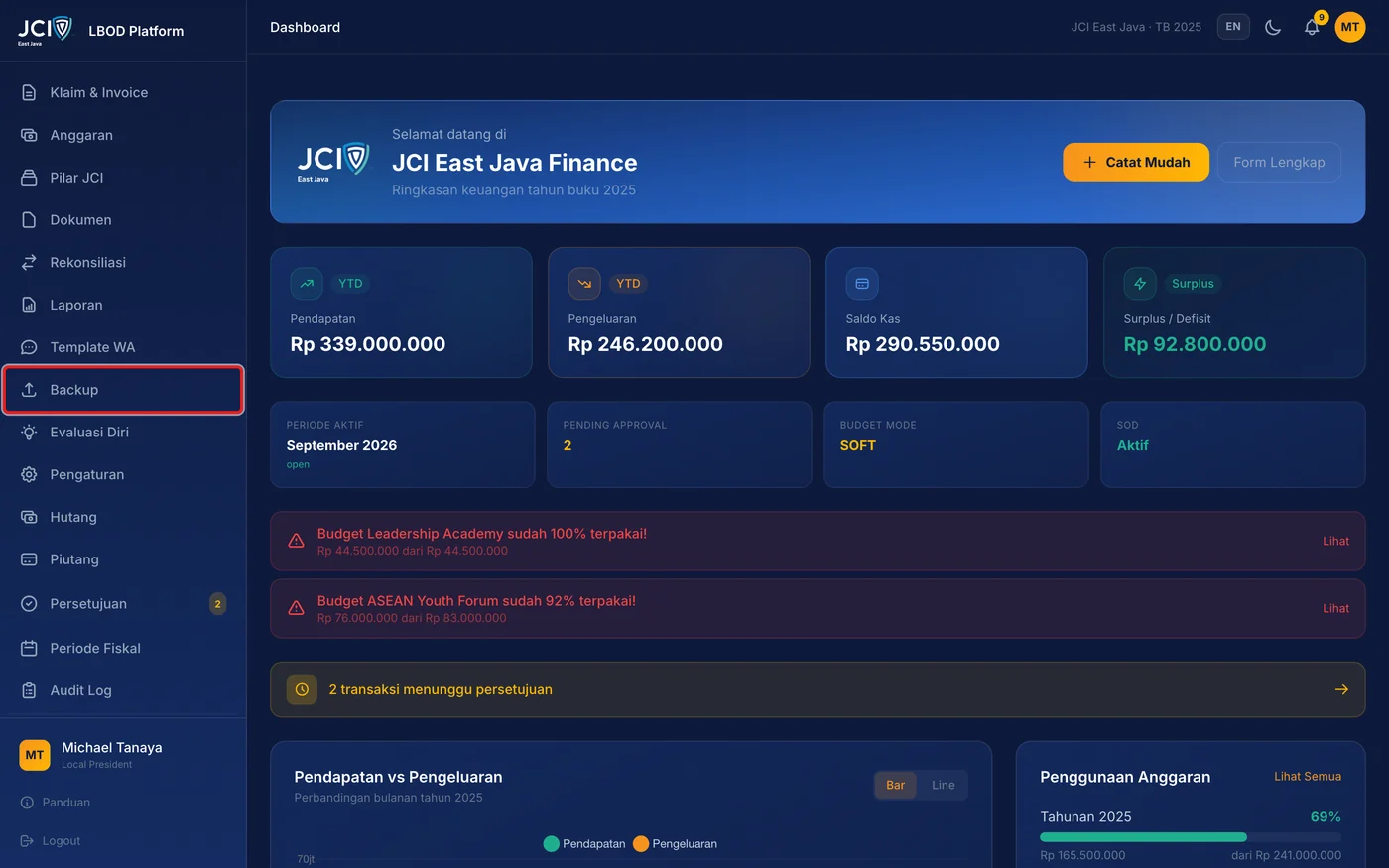 Langkah 1: Pilih menu Backup pada sidebar.
