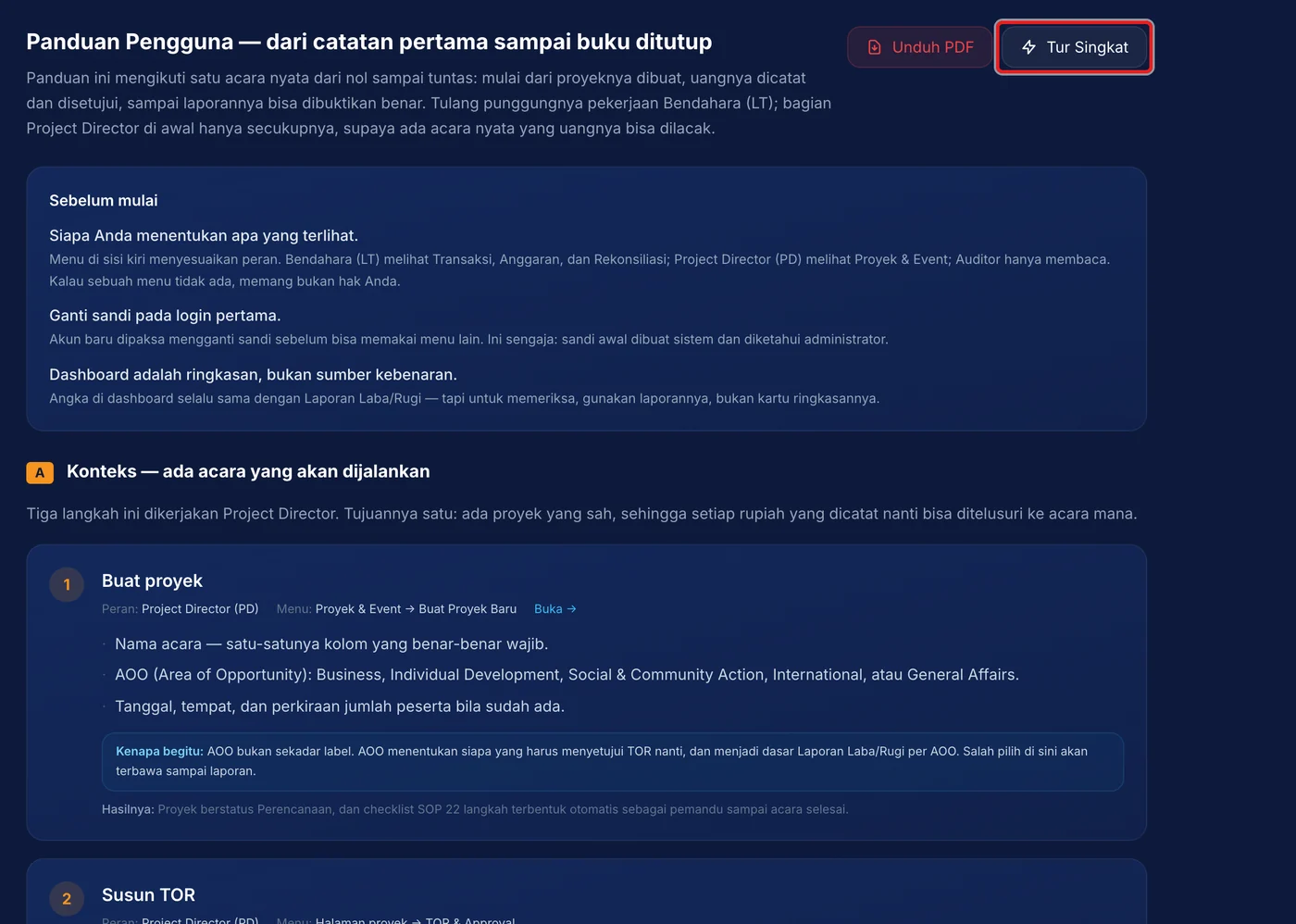 Langkah 2: Tekan Tur Singkat.