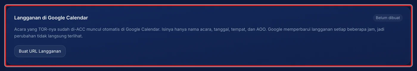 Langkah 1: Pada halaman Kalender, bila URL belum ada, tekan Buat URL Langganan.