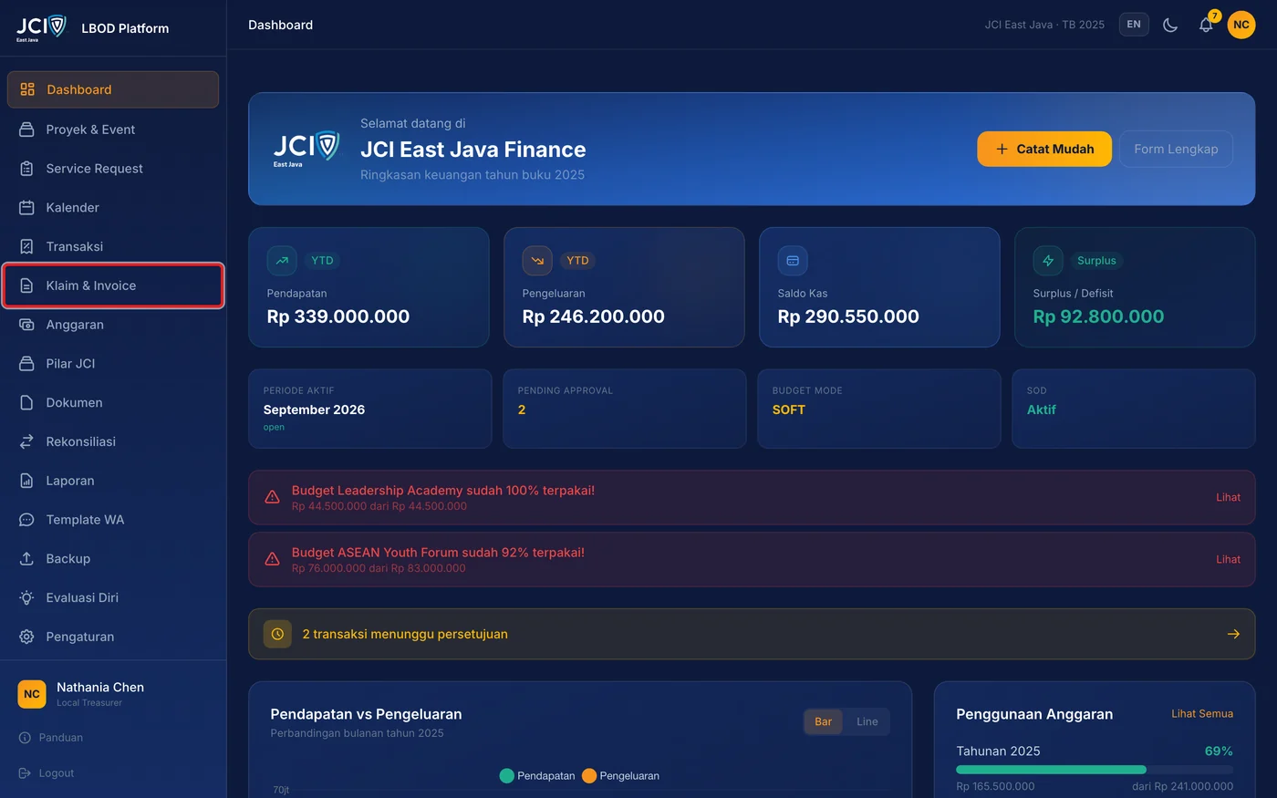Langkah 1: Pilih menu Klaim & Invoice pada sidebar.