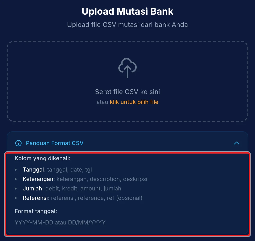 Langkah 2: Tekan Panduan Format CSV dan pastikan nama kolom file Anda dikenali.
