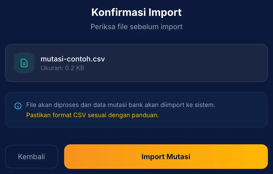 Langkah 4: Periksa pratinjau baris mutasi, lalu konfirmasi import.
