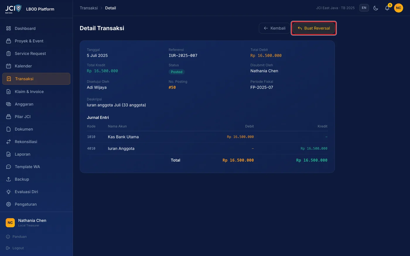 Langkah 1: Buka detail transaksi yang salah, lalu tekan Reversal.